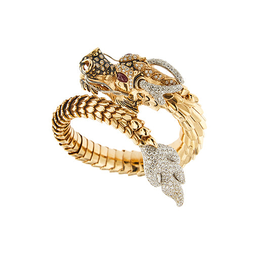 Bracelet Roberto Coin - Bracelet rigide dragon en or rose et or blanc, rubis et diamants 58 Facettes 39080