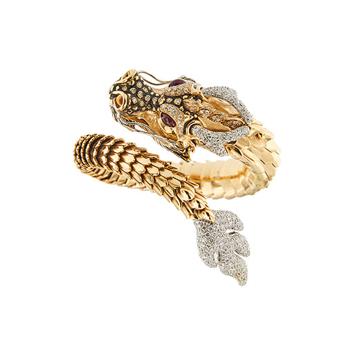 Bracelet Roberto Coin - Bracelet rigide dragon en or rose et or blanc, rubis et diamants 58 Facettes 39080
