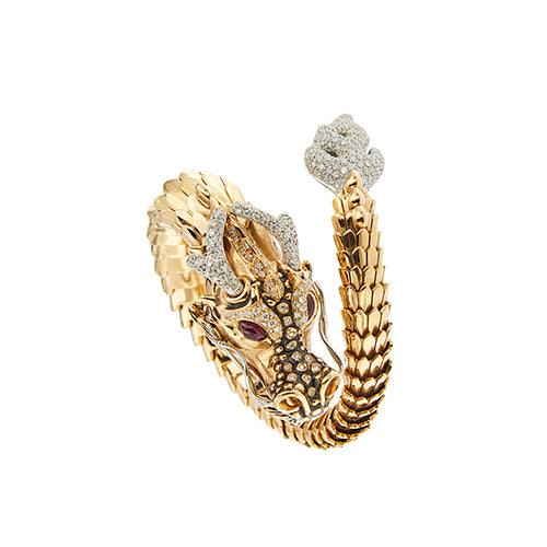 Bracelet Roberto Coin - Bracelet rigide dragon en or rose et or blanc, rubis et diamants 58 Facettes 39080