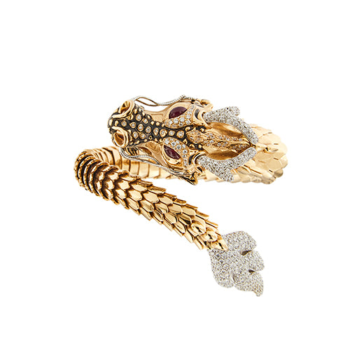 Bracelet Roberto Coin - Bracelet rigide dragon en or rose et or blanc, rubis et diamants 58 Facettes 39080