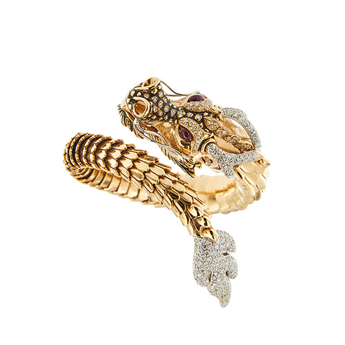 Bracelet Roberto Coin - Bracelet rigide dragon en or rose et or blanc, rubis et diamants 58 Facettes 39080