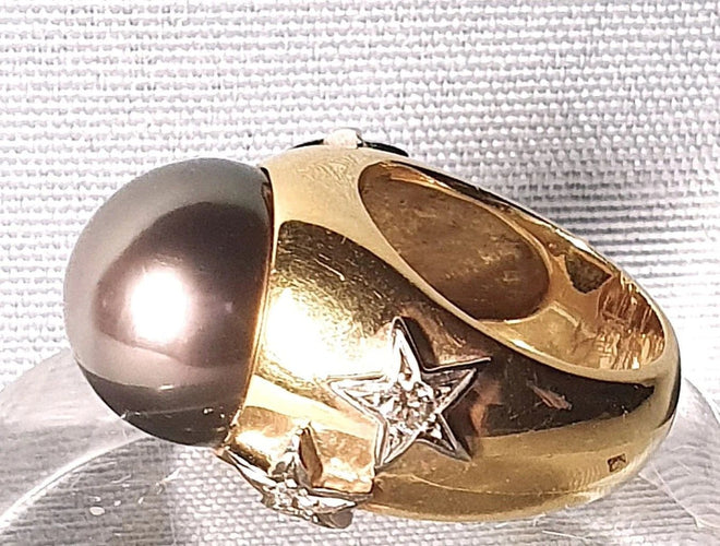 Bague 53 Bague vintage jonc en or jaune, perle de Tahiti et diamants 58 Facettes C 309