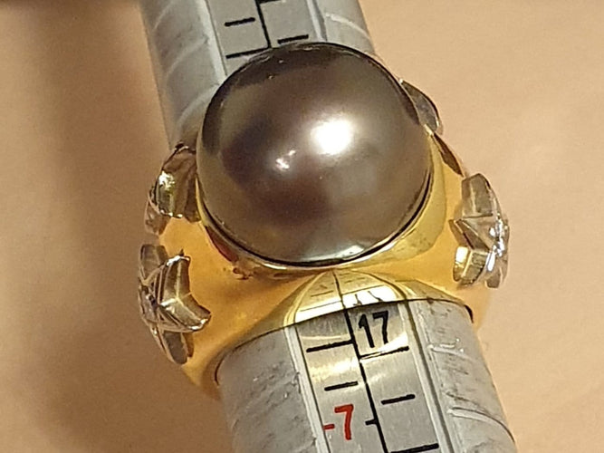 Bague 53 Bague vintage jonc en or jaune, perle de Tahiti et diamants 58 Facettes C 309