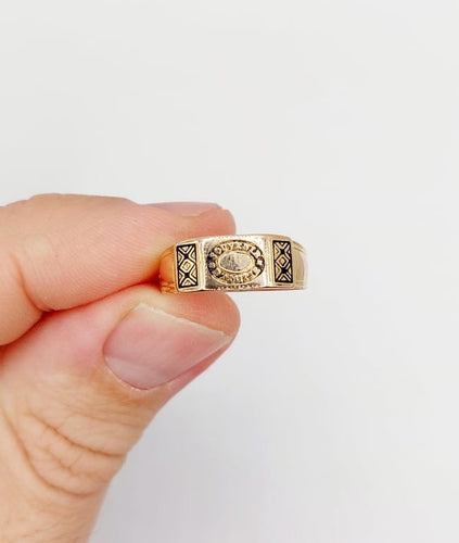 Bague 56 Bague chevalière victorienne « Souvenir d’amitié » en or rose 18k et émail 58 Facettes A06760