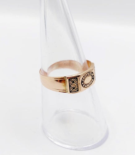 Bague 56 Bague chevalière victorienne « Souvenir d’amitié » en or rose 18k et émail 58 Facettes A06760