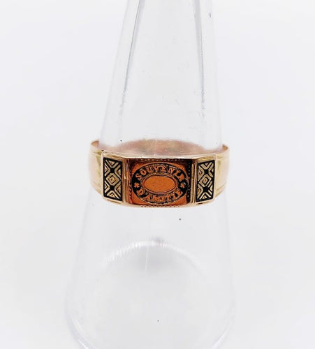 Bague 56 Bague chevalière victorienne « Souvenir d’amitié » en or rose 18k et émail 58 Facettes A06760