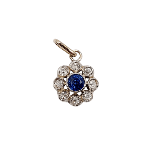 Pendentif Pendentif Art déco marguerite en or blanc 18k et platine, saphir synthétique et diamants 58 Facettes A06647