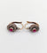 Boucles d'oreilles Dormeuses marguerite anciennes en or rose 18k, rubis synthétiques et diamants 58 Facettes A06761
