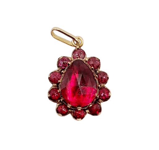 Pendentif Pendentif marguerite victorien en or rose 18k et grenats (vers 1870) 58 Facettes A06744