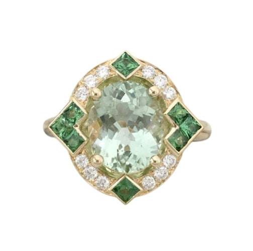 Bague 55 Bague en or jaune 18K avec tourmaline verte, diamants et tsavorites 58 Facettes 241