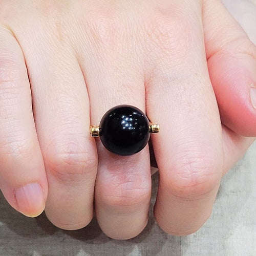 Bague 54 Bague en or 18k avec corail noir 14 mm 58 Facettes T27