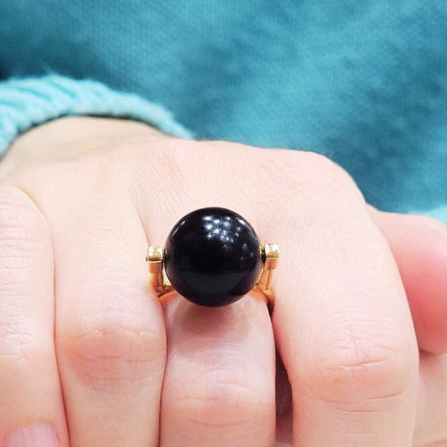 Bague 54 Bague en or 18k avec corail noir 14 mm 58 Facettes T27