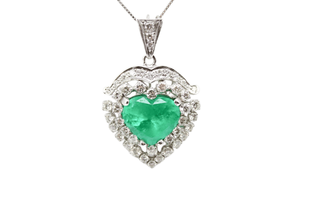 Pendentif Pendentif cœur en or blanc avec émeraude et diamants 58 Facettes 240165