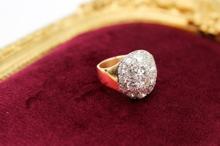 Bague ronde en or jaune 750 et platine sertie de diamants 58 Facettes 250580