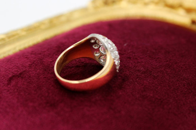 Bague ronde en or jaune 750 et platine sertie de diamants 58 Facettes 250580