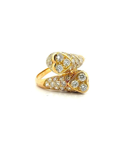 Bague Toi et Moi cœur en or jaune 18 ct et diamants 58 Facettes 90109-AC11889