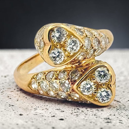 Bague Toi et Moi cœur en or jaune 18 ct et diamants 58 Facettes 90109-AC11889