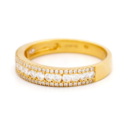 Bague 55 Bague triple rangée en or 18k et diamants taille brillant 58 Facettes 6A91382035AA4DC5AD445D0F0F3D5240