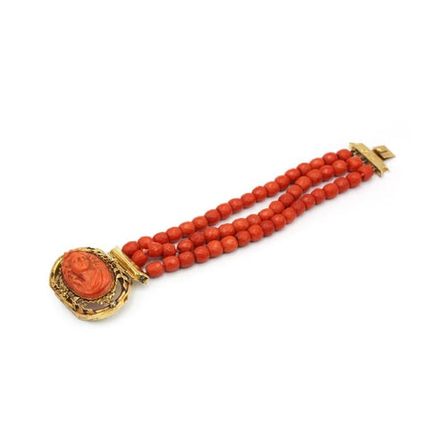 Bracelet Bracelet ancien en or jaune 750‰ au camée et corail rouge 58 Facettes 260078R