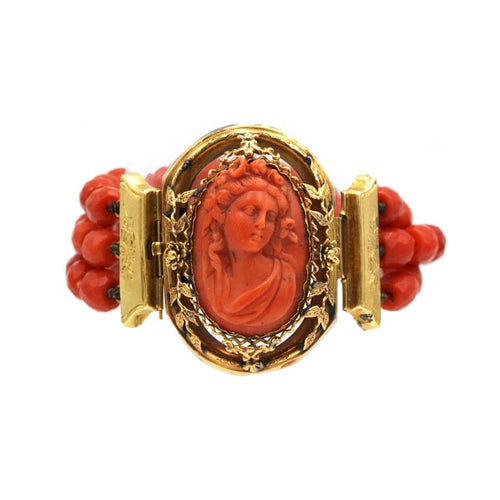 Bracelet Bracelet ancien en or jaune 750‰ au camée et corail rouge 58 Facettes 260078R
