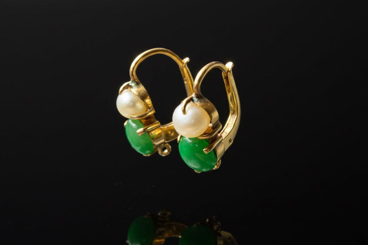 Boucles d'oreilles Boucles d’oreilles - Or jaune 18 carats, émeraude et perle naturelle 58 Facettes
