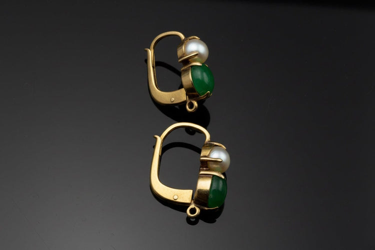 Boucles d'oreilles Boucles d’oreilles - Or jaune 18 carats, émeraude et perle naturelle 58 Facettes