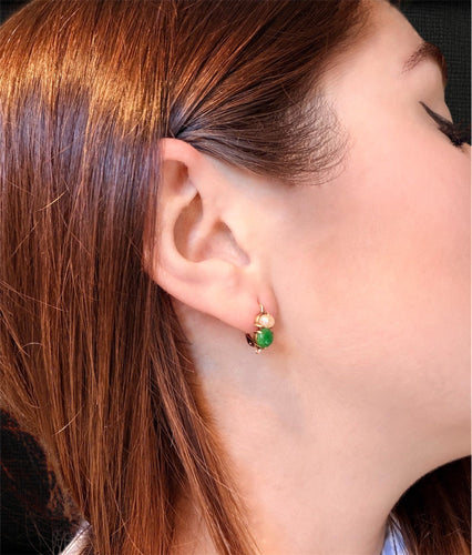Boucles d'oreilles Boucles d’oreilles - Or jaune 18 carats, émeraude et perle naturelle 58 Facettes