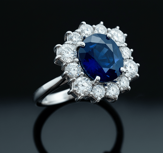 Bague 57 Bague marguerite hexagonale - Or blanc 18K, saphir et diamants 58 Facettes