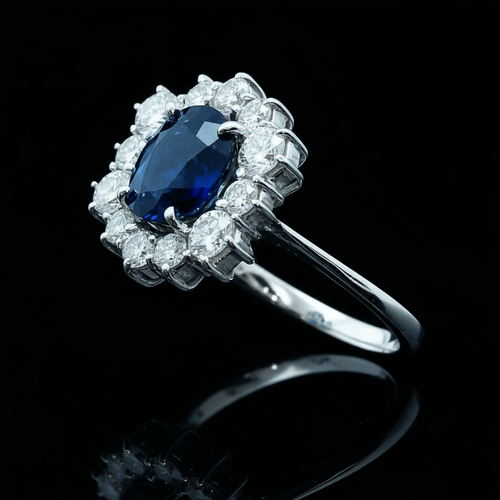 Bague 57 Bague marguerite hexagonale - Or blanc 18K, saphir et diamants 58 Facettes