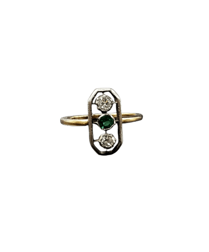 Bague 56 Bague austro-hongroise - Smeraldo et diamants en or jaune et argent 58 Facettes