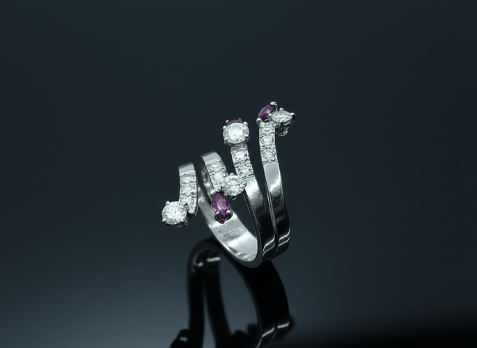 Bague 50 Bague serpent stylisée - Bague en or avec rubis et diamants 58 Facettes