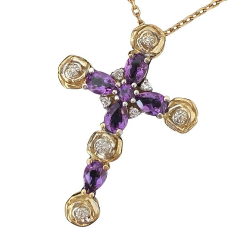 Pendentif Croix - Pendentif en or blanc et jaune 18K améthystes et diamants 58 Facettes 242