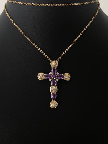 Pendentif Croix - Pendentif en or blanc et jaune 18K améthystes et diamants 58 Facettes 242