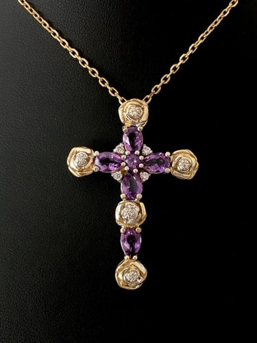 Pendentif Croix - Pendentif en or blanc et jaune 18K améthystes et diamants 58 Facettes 242