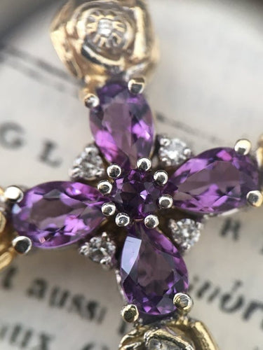 Pendentif Croix - Pendentif en or blanc et jaune 18K améthystes et diamants 58 Facettes 242