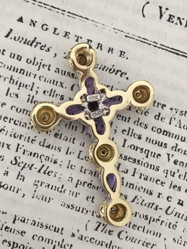 Pendentif Croix - Pendentif en or blanc et jaune 18K améthystes et diamants 58 Facettes 242