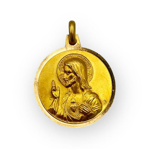 Pendentif Pendentif double face - Médaille Vierge et Christ en or jaune 750 58 Facettes 149066432