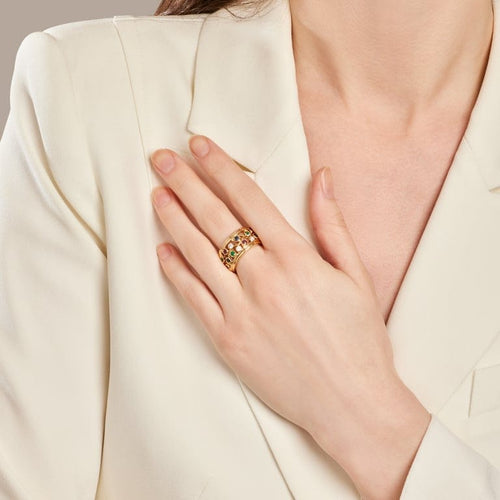 Bague 55 Cartier - Bague vintage motif floral en or jaune, diamants et pierres précieuses 58 Facettes 265