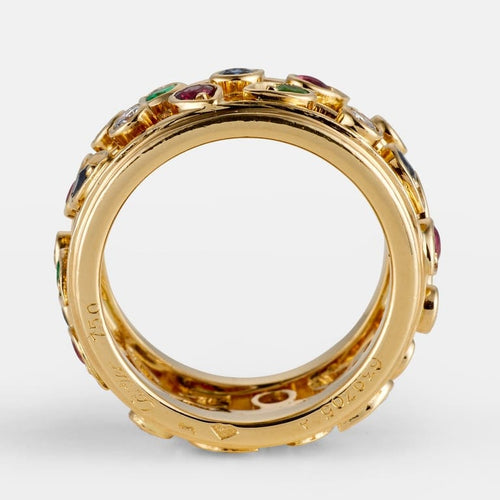 Bague 55 Cartier - Bague vintage motif floral en or jaune, diamants et pierres précieuses 58 Facettes 265