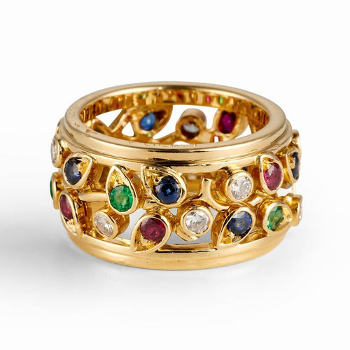 Bague 55 Cartier - Bague vintage motif floral en or jaune, diamants et pierres précieuses 58 Facettes 265