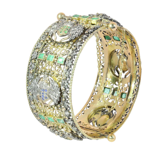 Bracelet Bracelet jonc victorien néo-égyptien à charnière orné de scarabées sertis de diamants et de pierres précieuses 58 Facettes 26050-0270