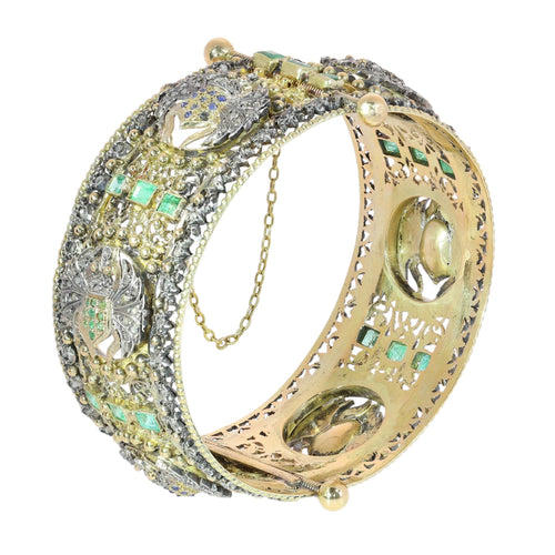 Bracelet Bracelet jonc victorien néo-égyptien à charnière orné de scarabées sertis de diamants et de pierres précieuses 58 Facettes 26050-0270