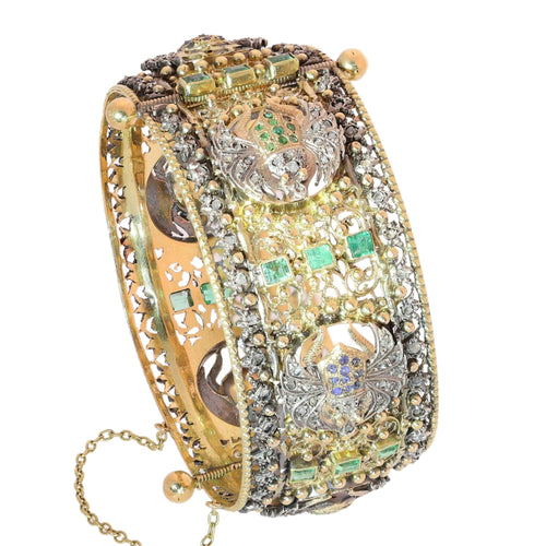 Bracelet Bracelet jonc victorien néo-égyptien à charnière orné de scarabées sertis de diamants et de pierres précieuses 58 Facettes 26050-0270