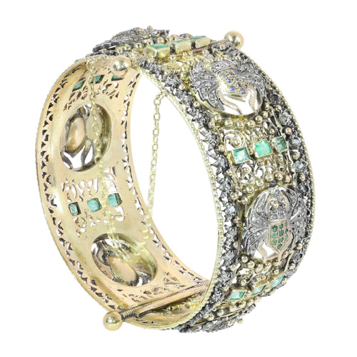 Bracelet Bracelet jonc victorien néo-égyptien à charnière orné de scarabées sertis de diamants et de pierres précieuses 58 Facettes 26050-0270