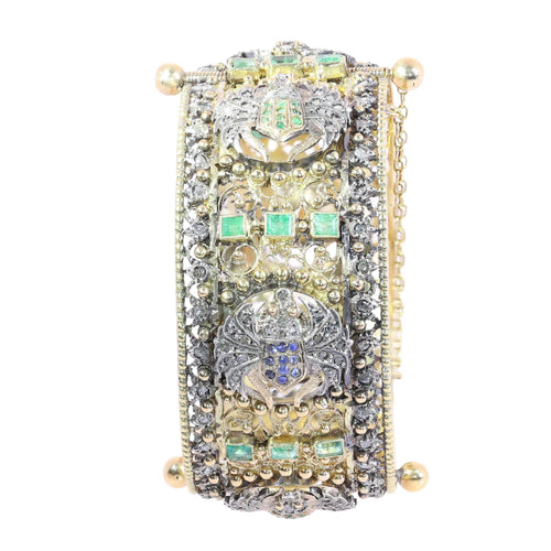 Bracelet Bracelet jonc victorien néo-égyptien à charnière orné de scarabées sertis de diamants et de pierres précieuses 58 Facettes 26050-0270