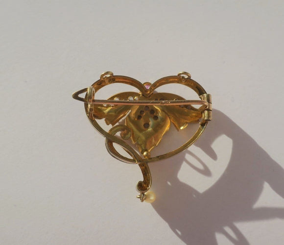 Pendentif Art Nouveau - Pendentif broche en or rose 18 carats, platine, rubis, diamants 58 Facettes Broche