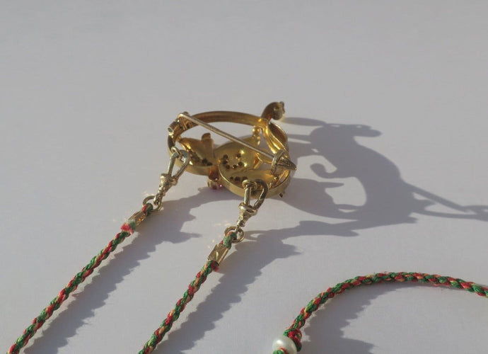 Pendentif Art Nouveau - Pendentif broche en or rose 18 carats, platine, rubis, diamants 58 Facettes Broche