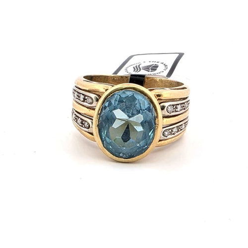 Bague 59 Bague années 90 en or jaune 18 ct, topaze bleue et diamants 58 Facettes 188/D SHD 94/26