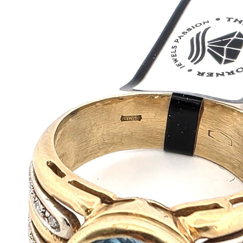 Bague 59 Bague années 90 en or jaune 18 ct, topaze bleue et diamants 58 Facettes 188/D SHD 94/26
