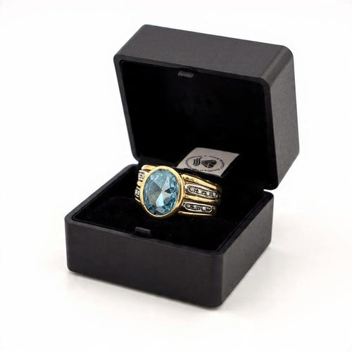 Bague 59 Bague années 90 en or jaune 18 ct, topaze bleue et diamants 58 Facettes 188/D SHD 94/26